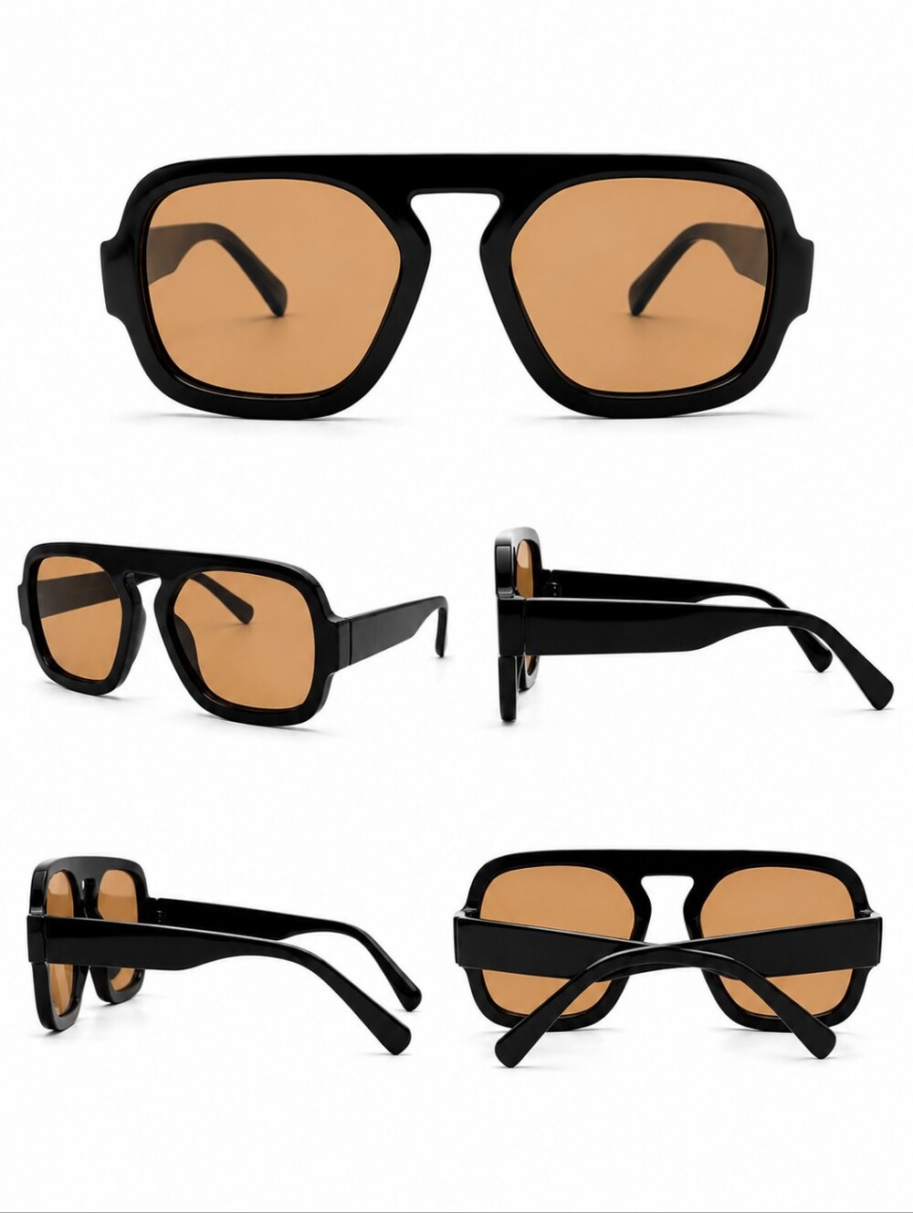 House of Harlow 1960 Oversized Square Aviator Sunglasses Black Amber Lens NWT